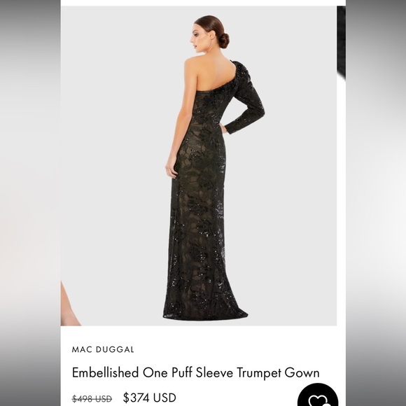 Mac Duggal one sleeve black sequin gown - Picture 2 of 6